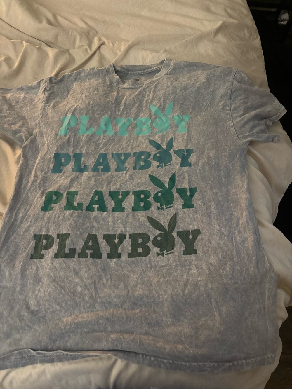 PLAYBOY Light Blue Tee with Teal Gradient Logos